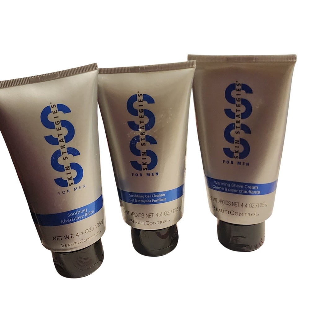 BeautiControl Skin Strategies for Men Soothing Balm, Scrub Gel, Shave Cream
